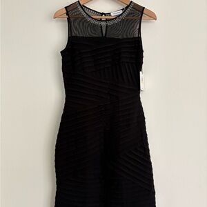 Calvin Klein Black Sheer Neck Midi Dress with Beaded Detail